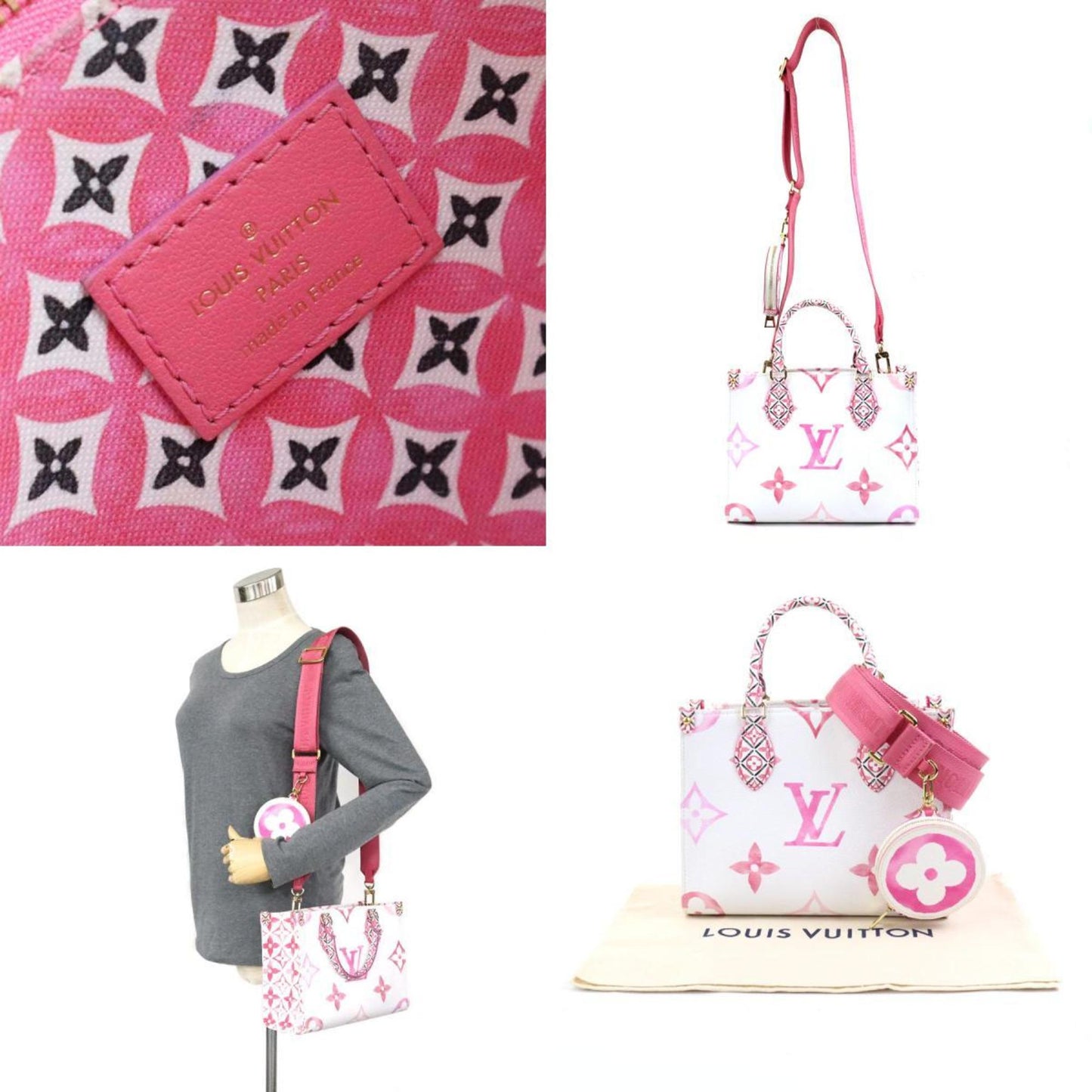 Louis Vuitton Pink White Leather Handbag Shoulder Bag