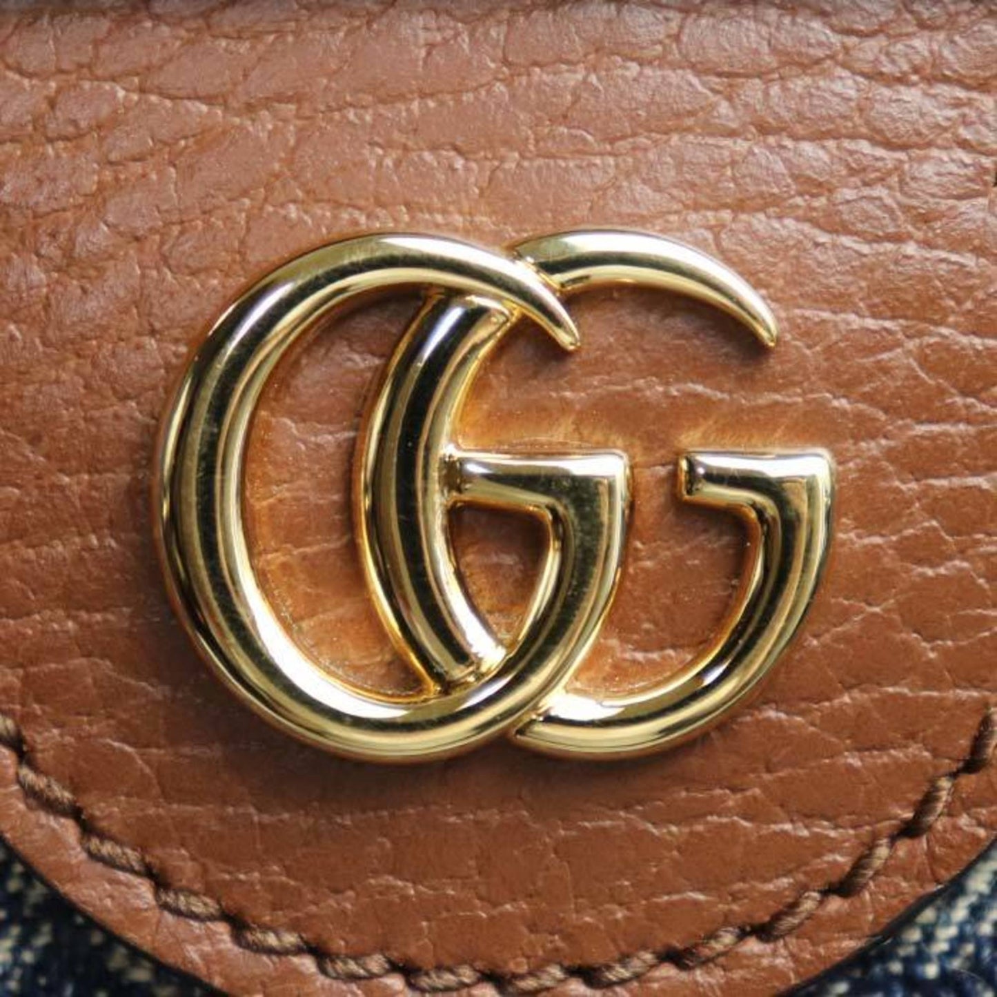 Gucci Blue Brown Denim Leather Tote Bag