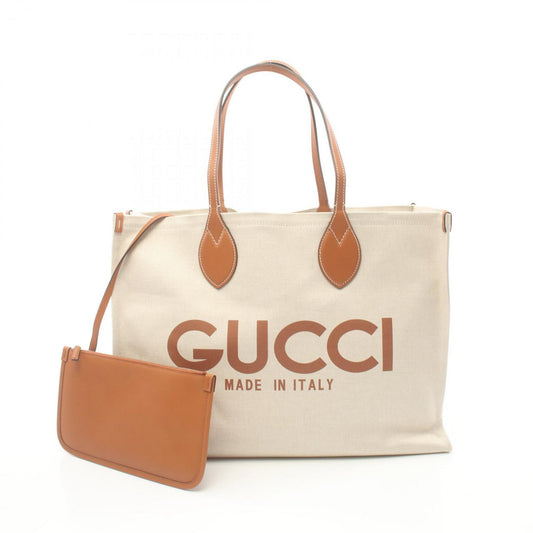 Gucci Beige Brown Canvas Leather Tote Bag ()