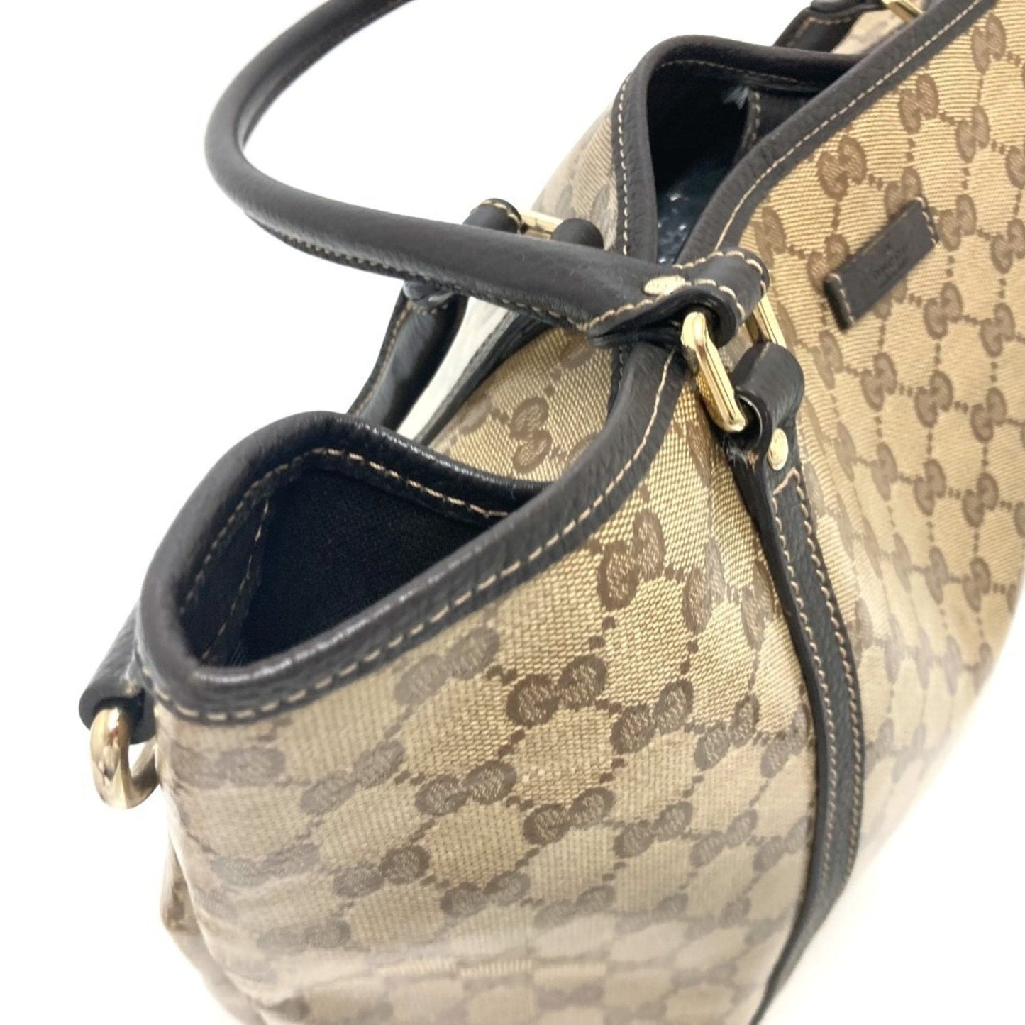 Gucci Gg Crystal Beige Brown Leather Coated Canvas Handbag Tote Bag