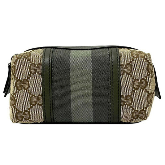 Gucci Web Beige Khaki Canvas Leather Pouch ()