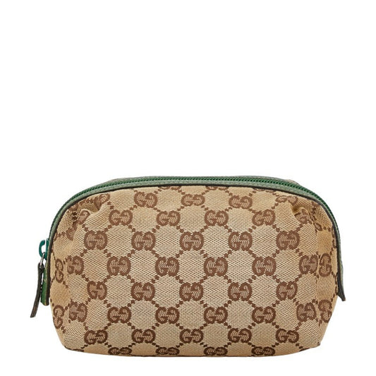 Gucci Beige Green Canvas Leather Pouch ()