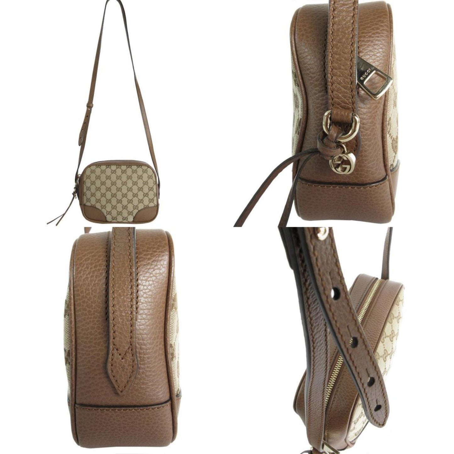 Gucci Beige Brown Canvas Leather Shoulder Bag