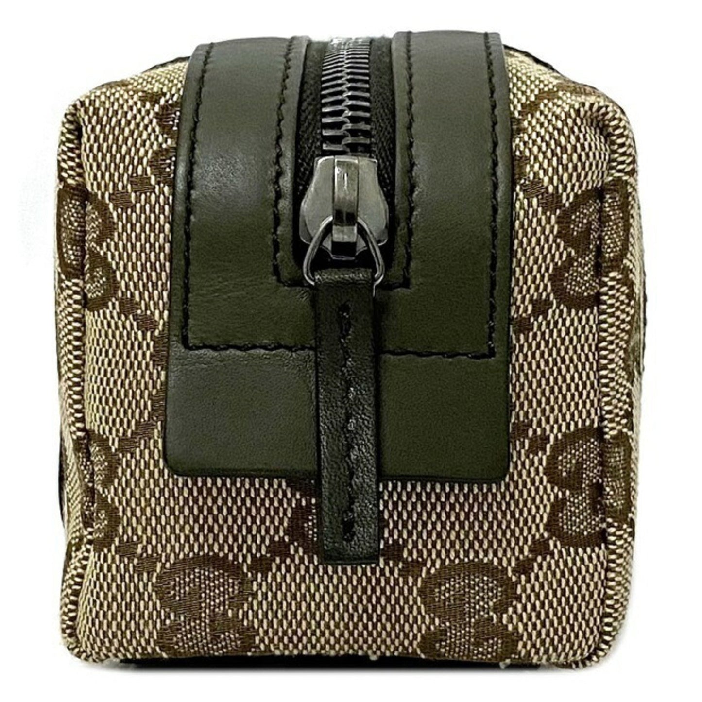 Gucci Web Beige Khaki Canvas Leather Pouch