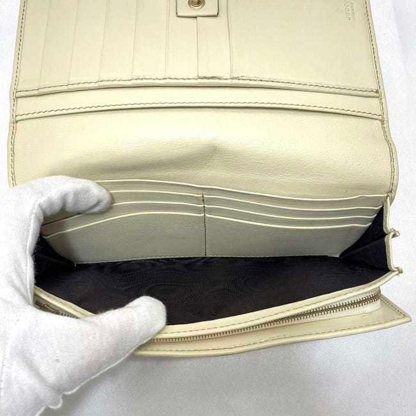 Gucci Beige Brown White Canvas Long Wallet (Bi-Fold)