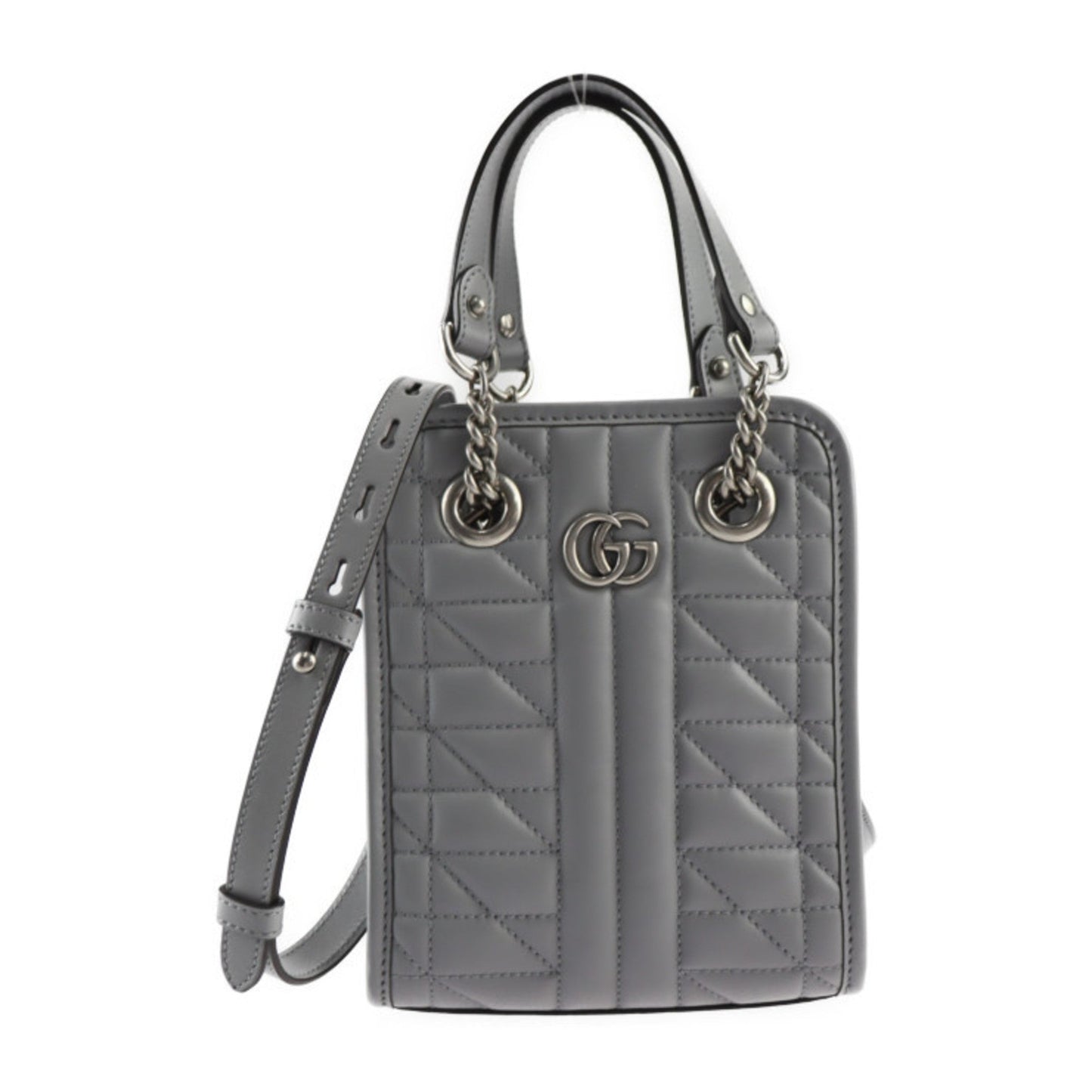Gucci Gg Marmont Gray Leather Handbag Shoulder Bag Tote Bag ()
