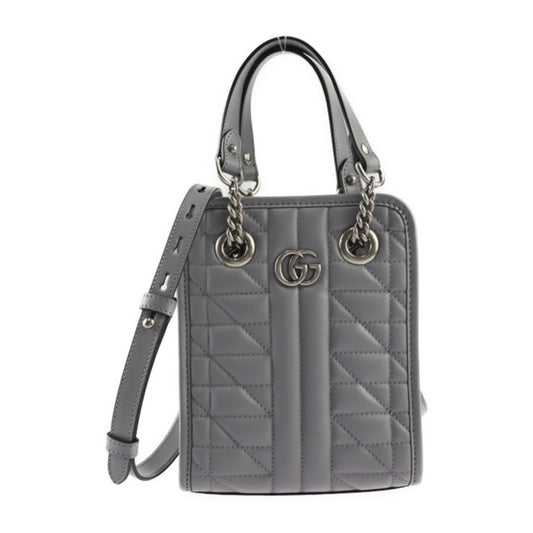 Gucci Gg Marmont Gray Leather Handbag Shoulder Bag Tote Bag ()