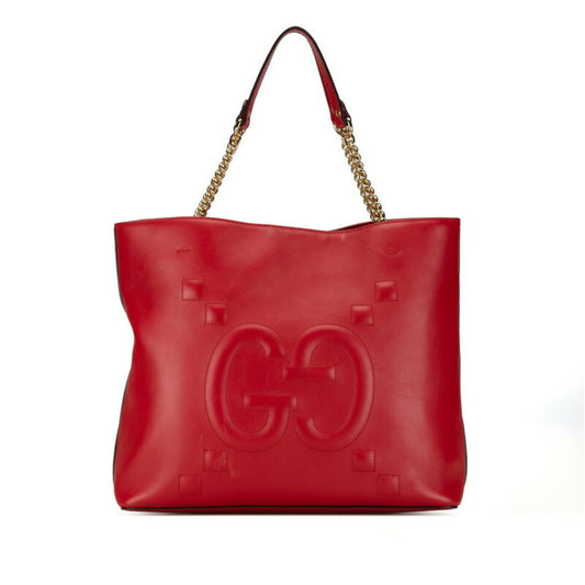 Gucci Red Color Leather Handbag Shoulder Bag Tote Bag ()