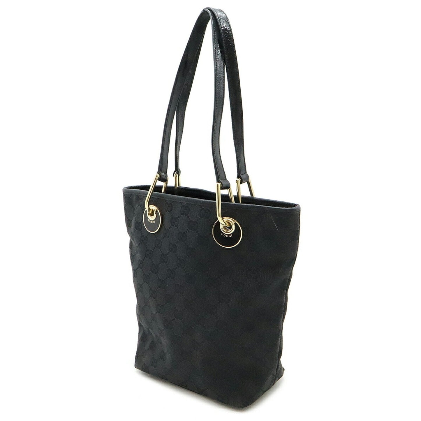 Gucci Gg Canvas Black Gg Canvas Leather Handbag Tote Bag