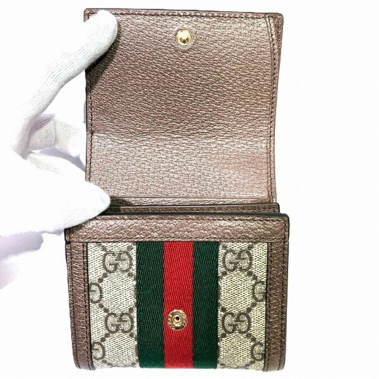 Gucci Beige Dark Brown Canvas Leather Wallet (Bi-Fold)