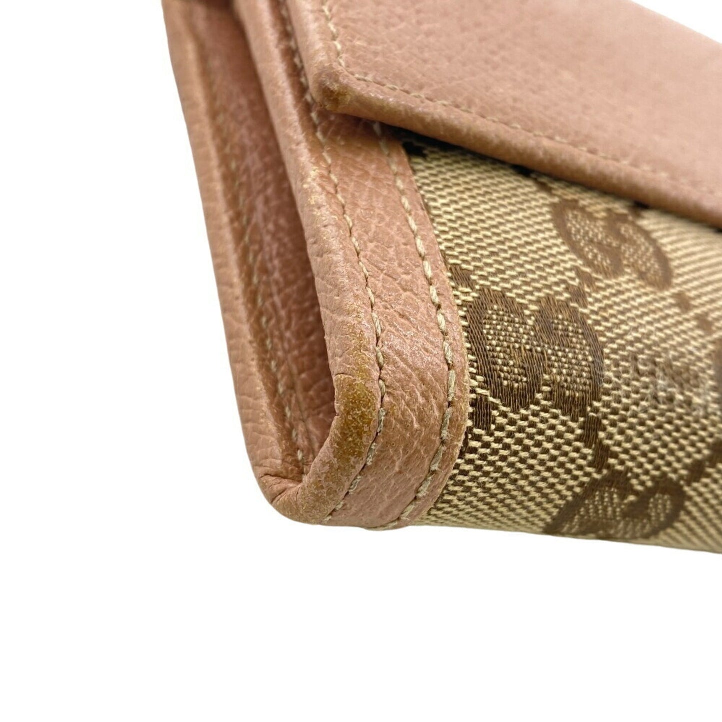 Gucci Beige Pink Canvas Leather Long Wallet (Bi-Fold)