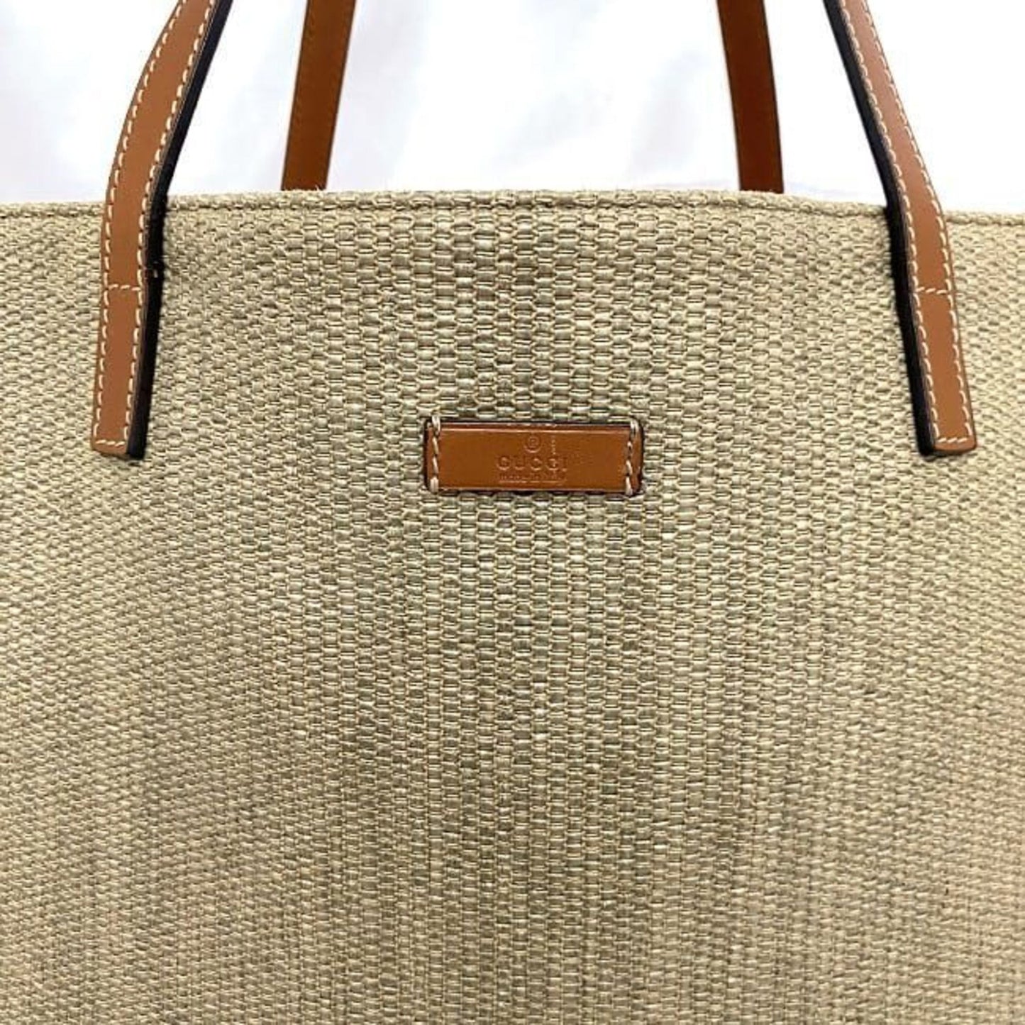 Gucci Beige Brown Coated Canvas Leather Tote Bag