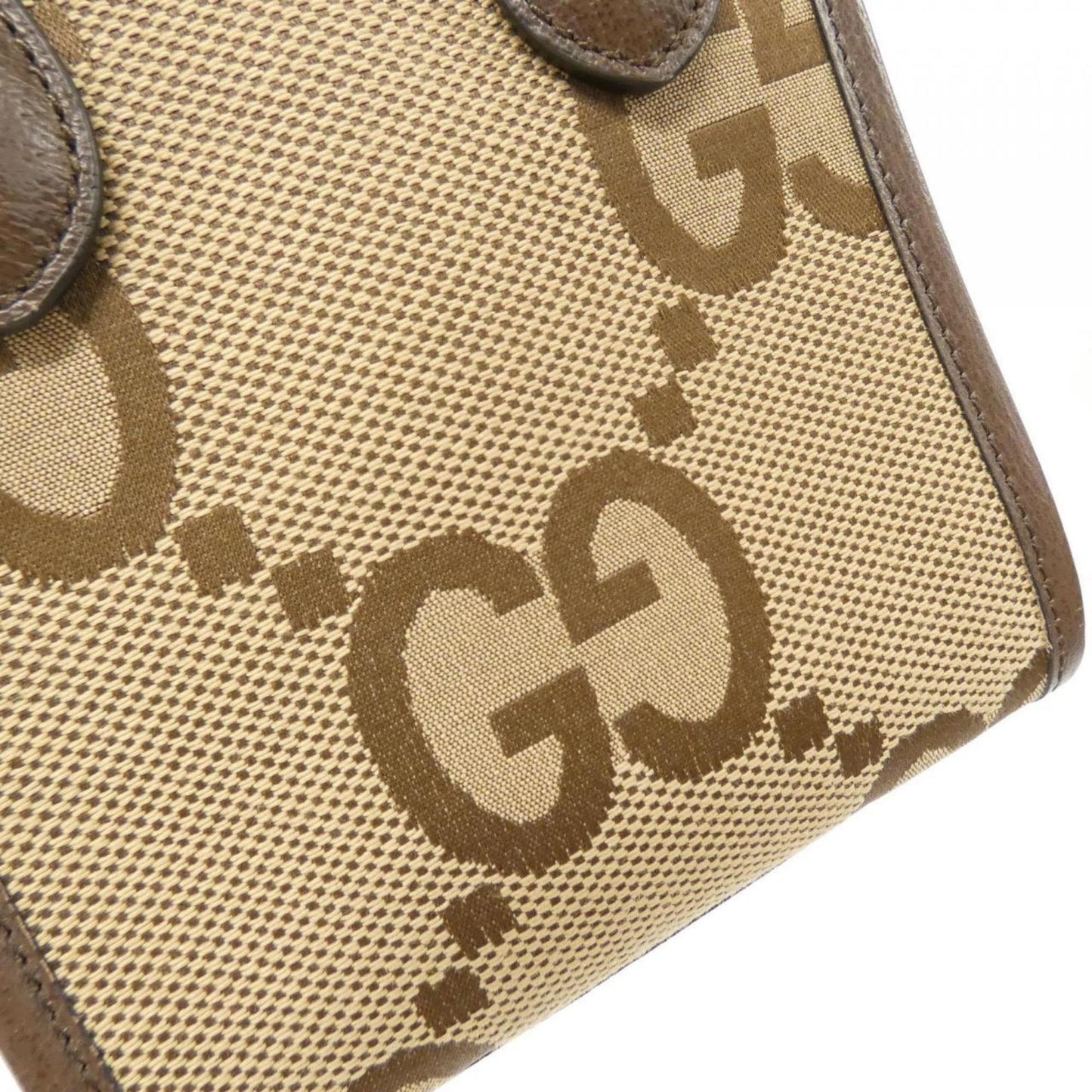 Gucci Beige Brown Canvas Leather Handbag