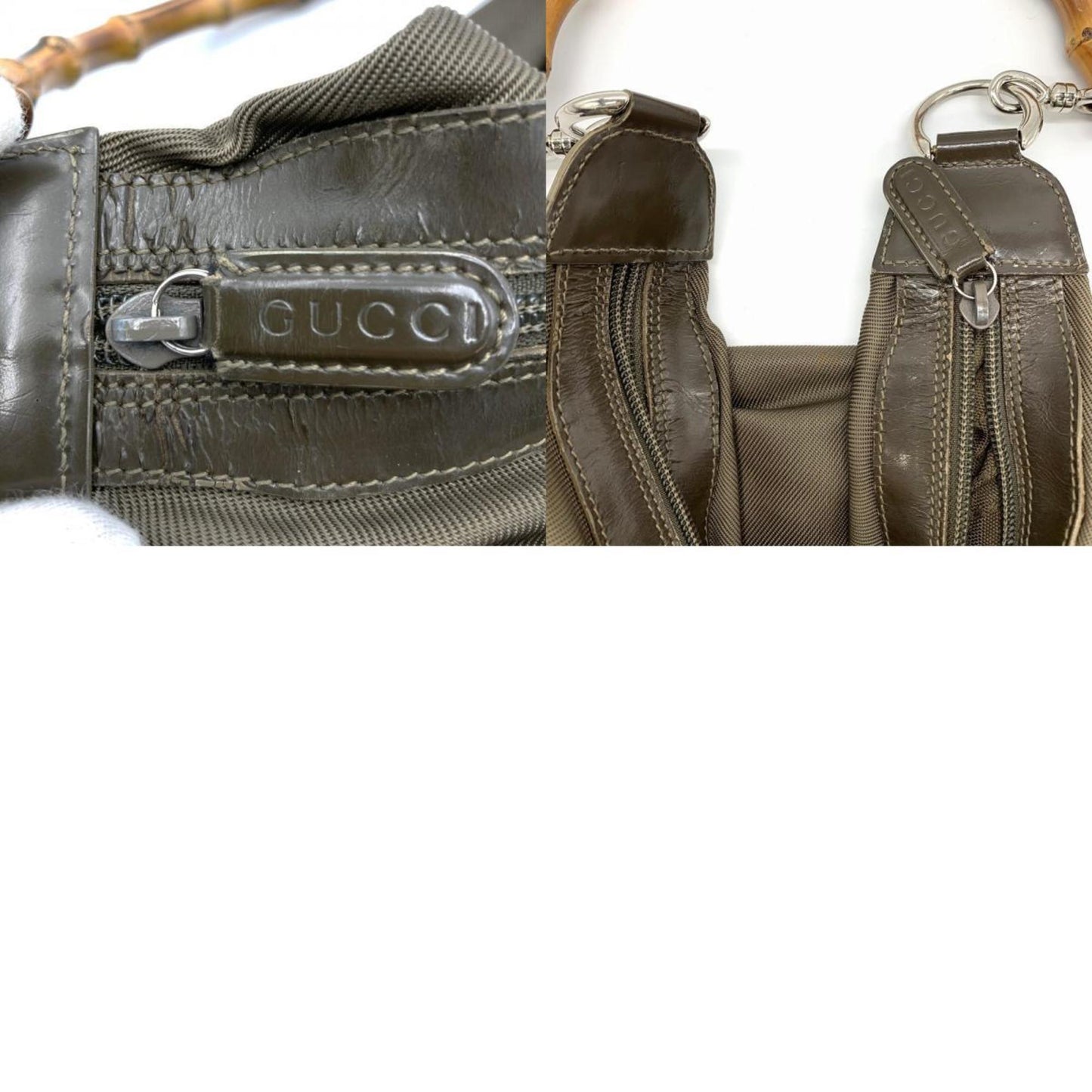 Gucci Khaki Nylon Leather Handbag Shoulder Bag