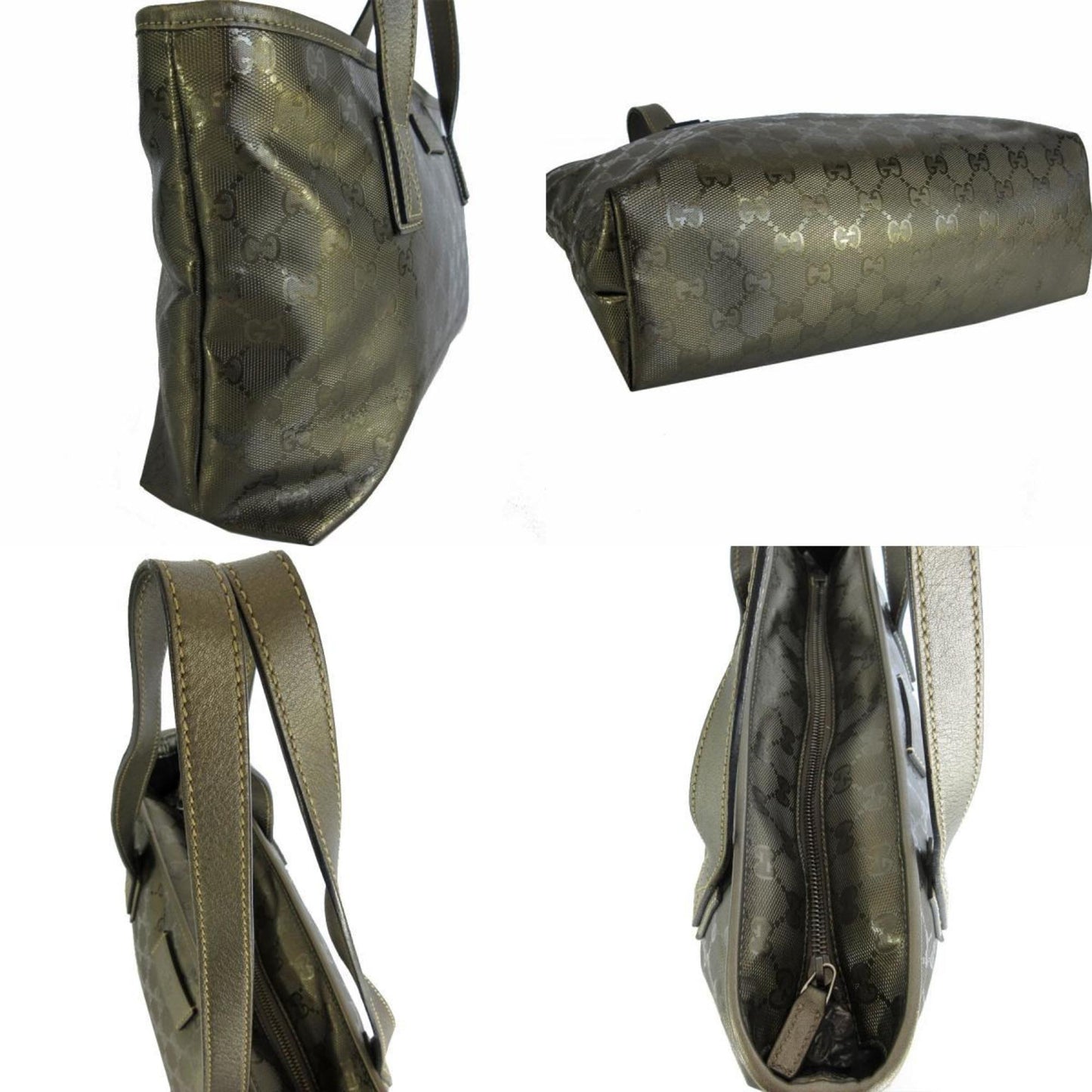 Gucci Khaki Metallic Pvc Leather Shoulder Bag Tote Bag