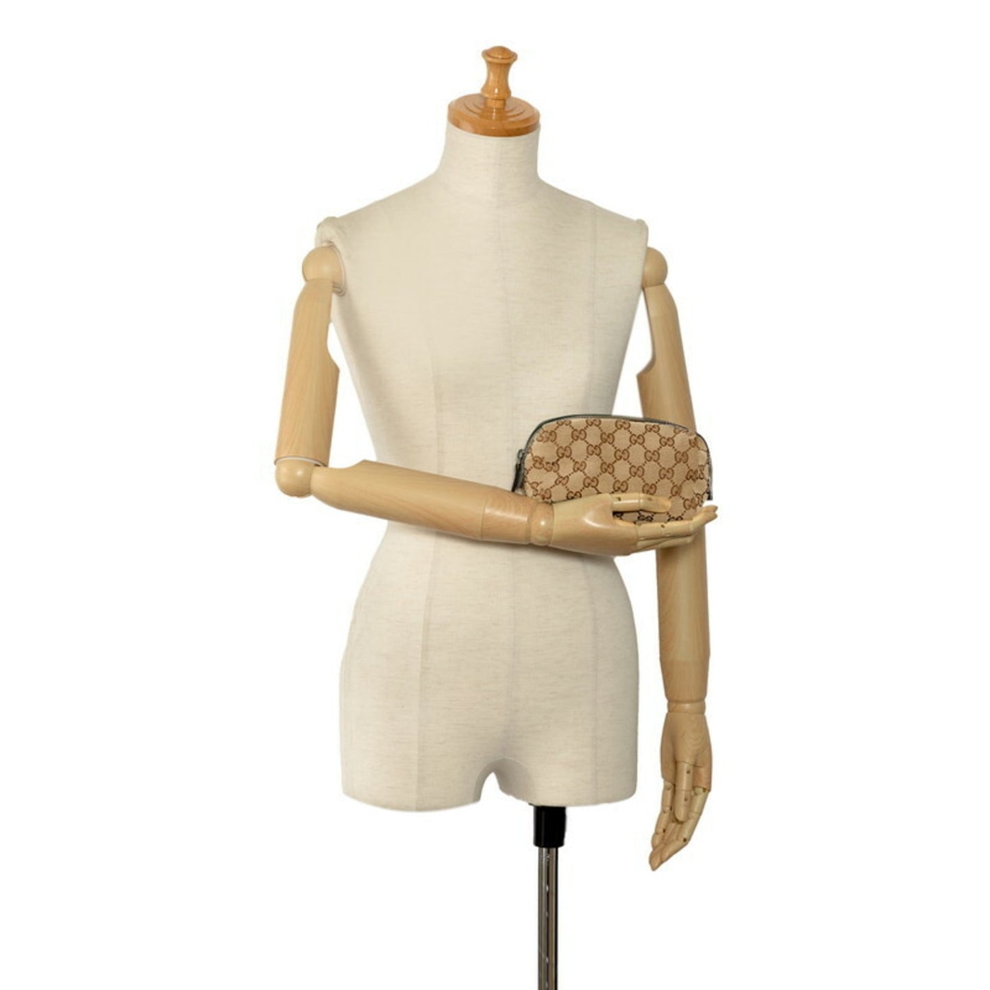 Gucci Gg Canvas Beige Green Canvas Leather Pouch