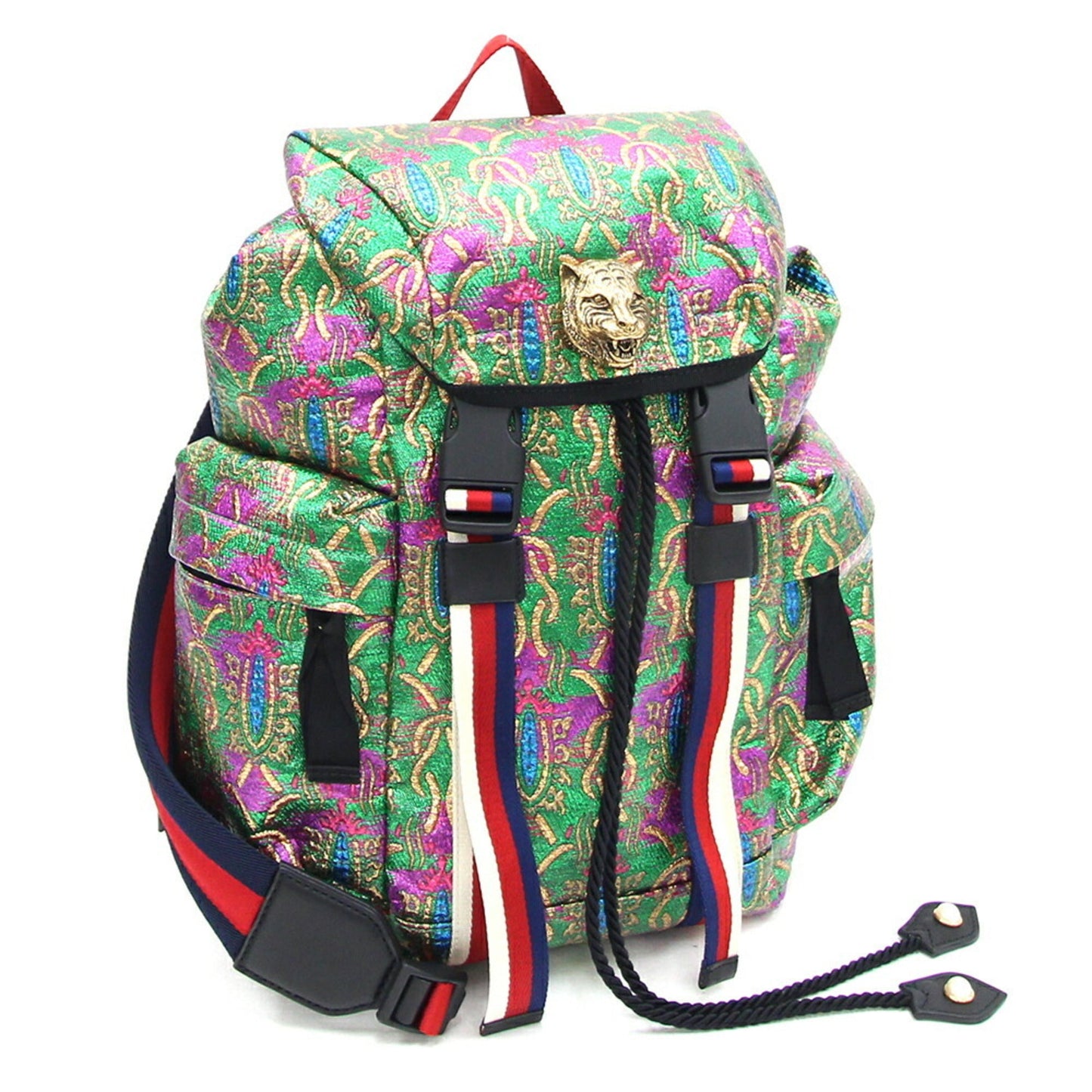 Gucci Green Multi-Color Coated Canvas Leather Backpack ()