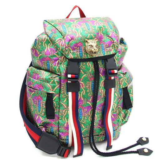 Gucci Green Multi-Color Coated Canvas Leather Backpack ()