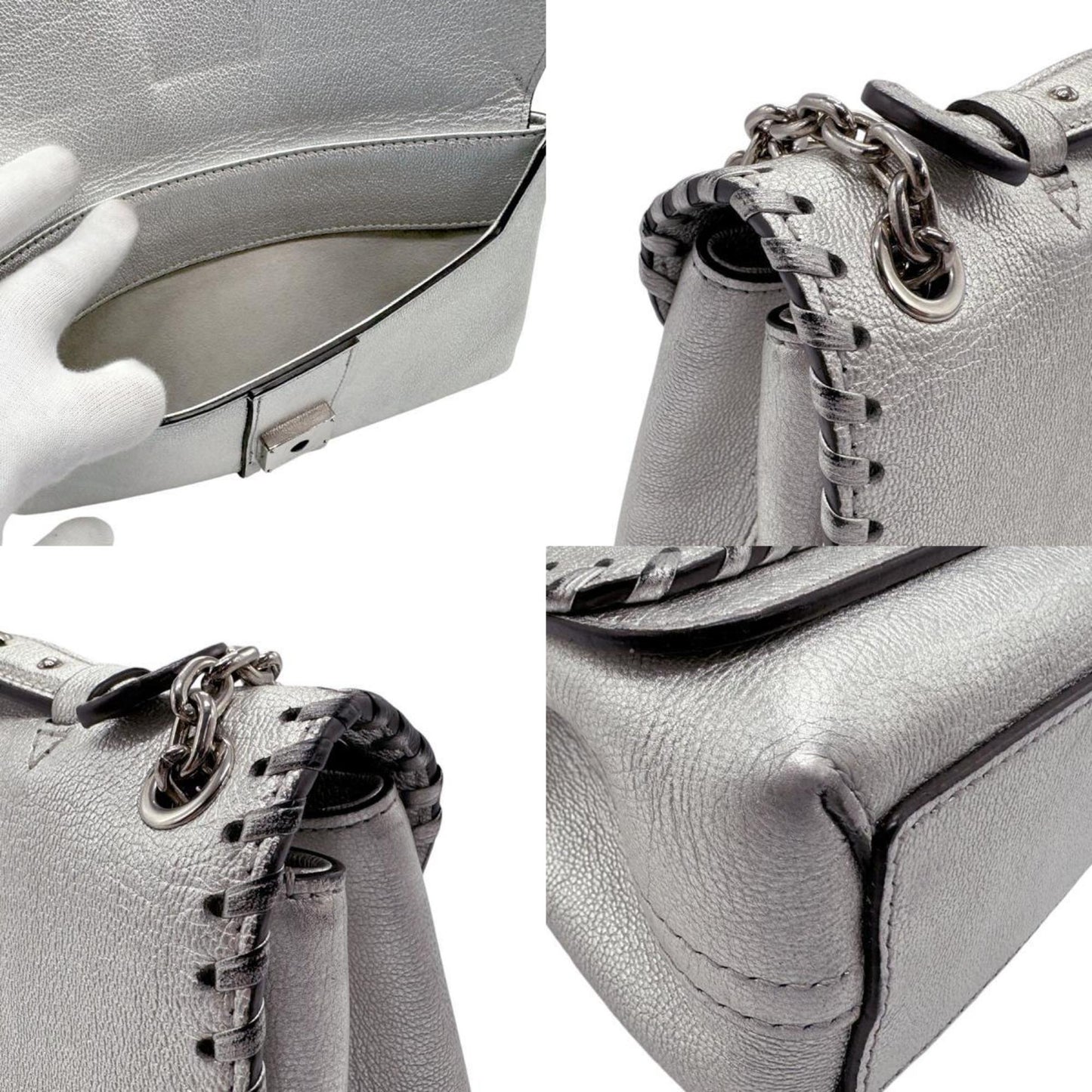 Louis Vuitton Silver Leather Handbag Shoulder Bag