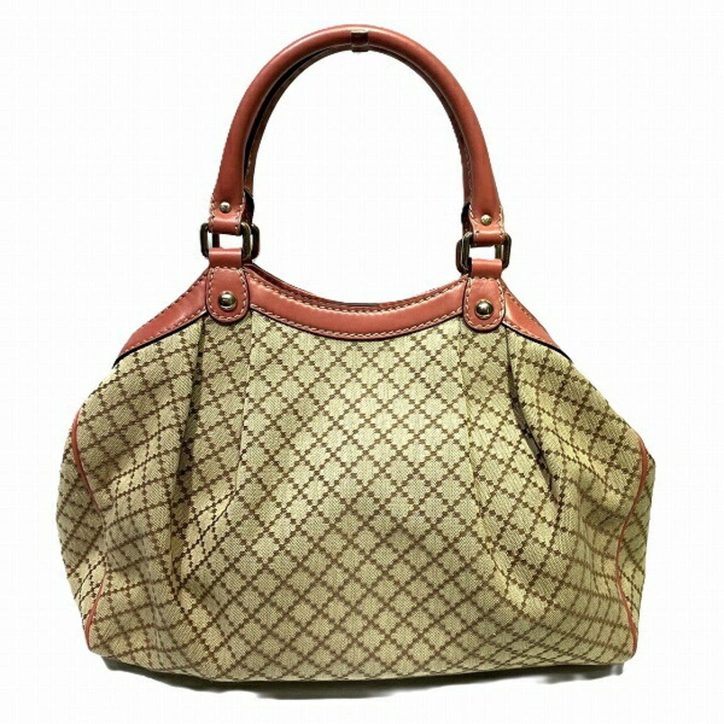 Gucci Beige Salmon Pink Canvas Leather Handbag Tote Bag