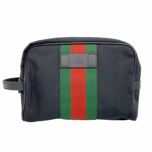 Gucci Black Green Red Color Nylon Canvas Clutch Bag ()