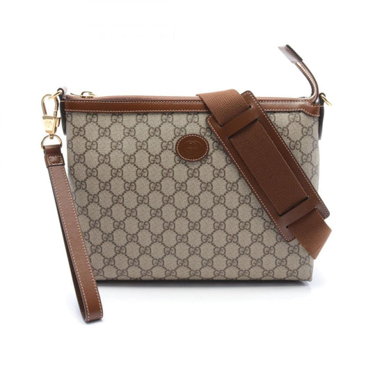 Gucci Beige Brown Pvc Coated Canvas Leather Messenger Bag Shoulder Bag ()