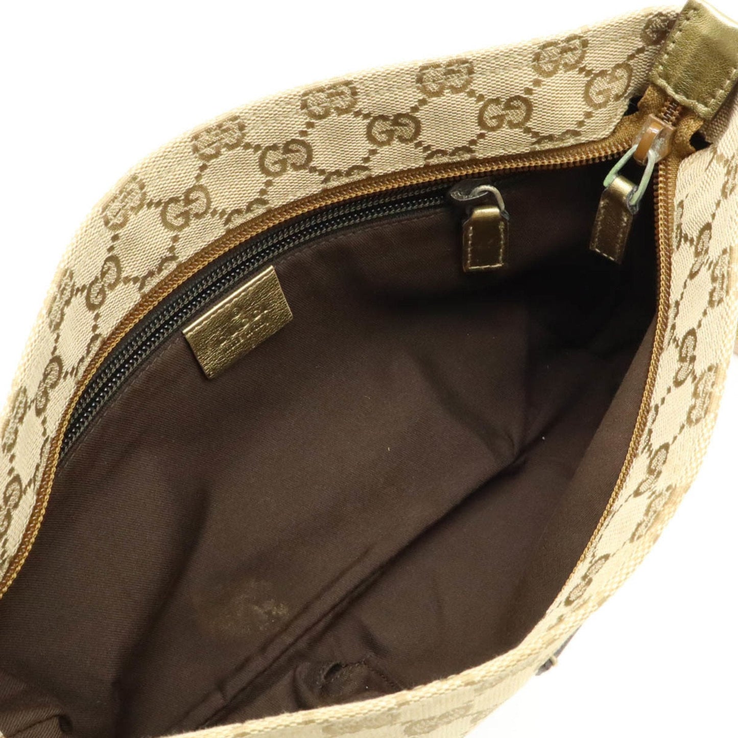 Gucci Gg Canvas Beige Pink Gold Canvas Leather Pochette Shoulder Bag