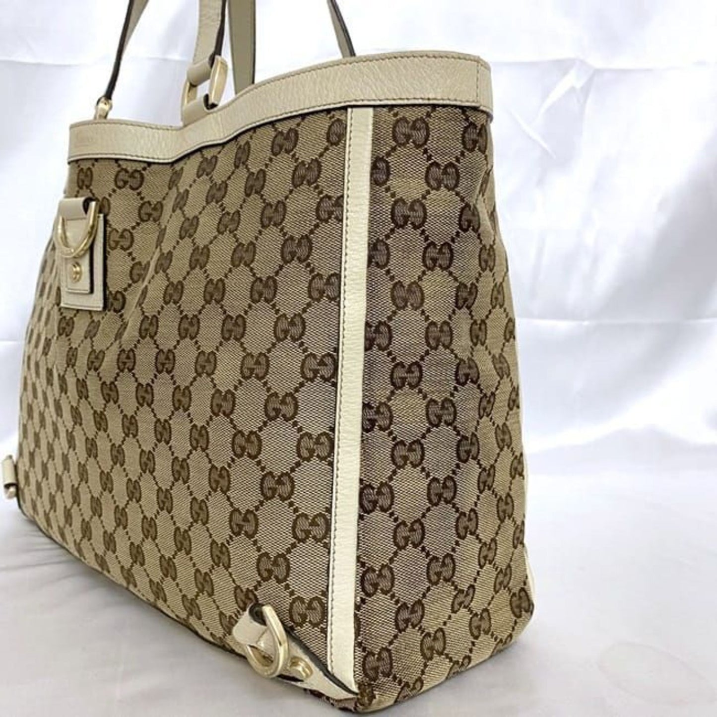 Gucci Beige Canvas Leather Tote Bag