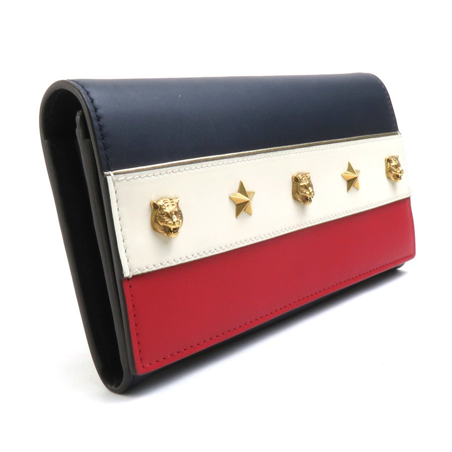 Gucci Navy Off-White Red Color Leather Long Wallet (Bi-Fold)