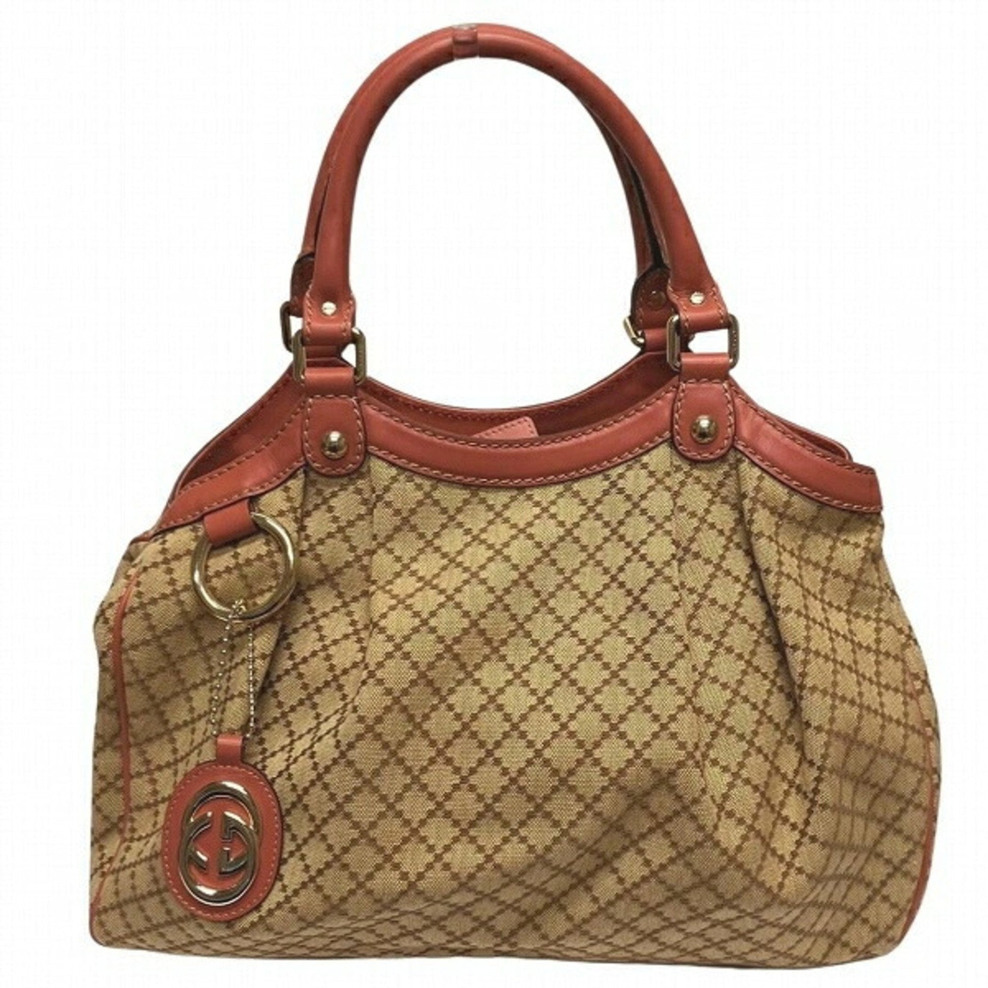 Gucci Beige Pink Canvas Leather Handbag ()