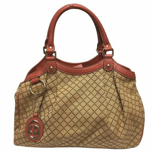 Gucci Beige Pink Canvas Leather Handbag ()