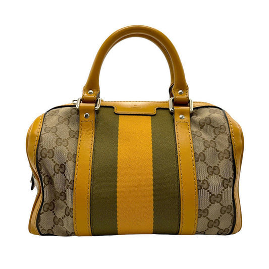 Gucci Beige Brown Khaki Yellow Gg Canvas Leather Handbag Shoulder Bag ()