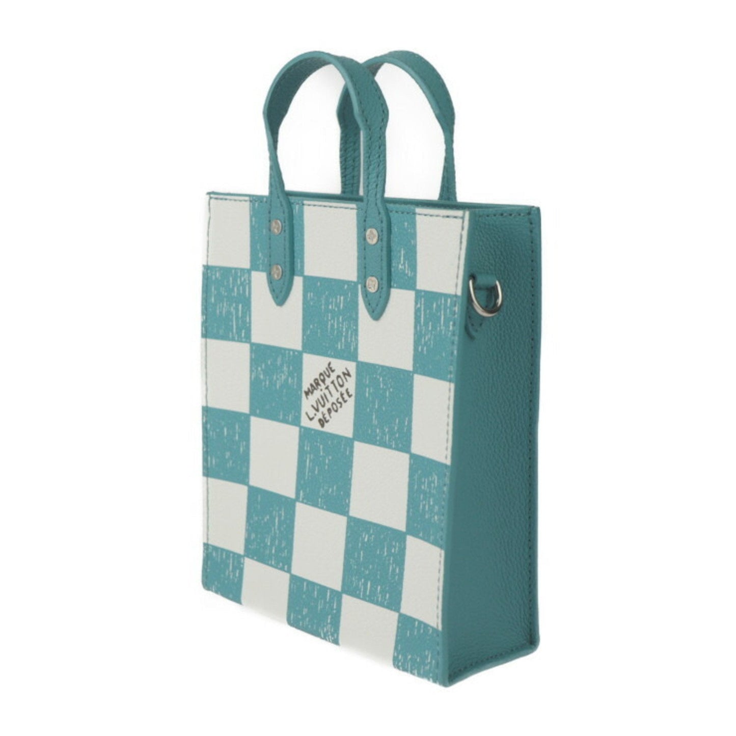 Louis Vuitton Turquoise White Leather Handbag Shoulder Bag Tote Bag