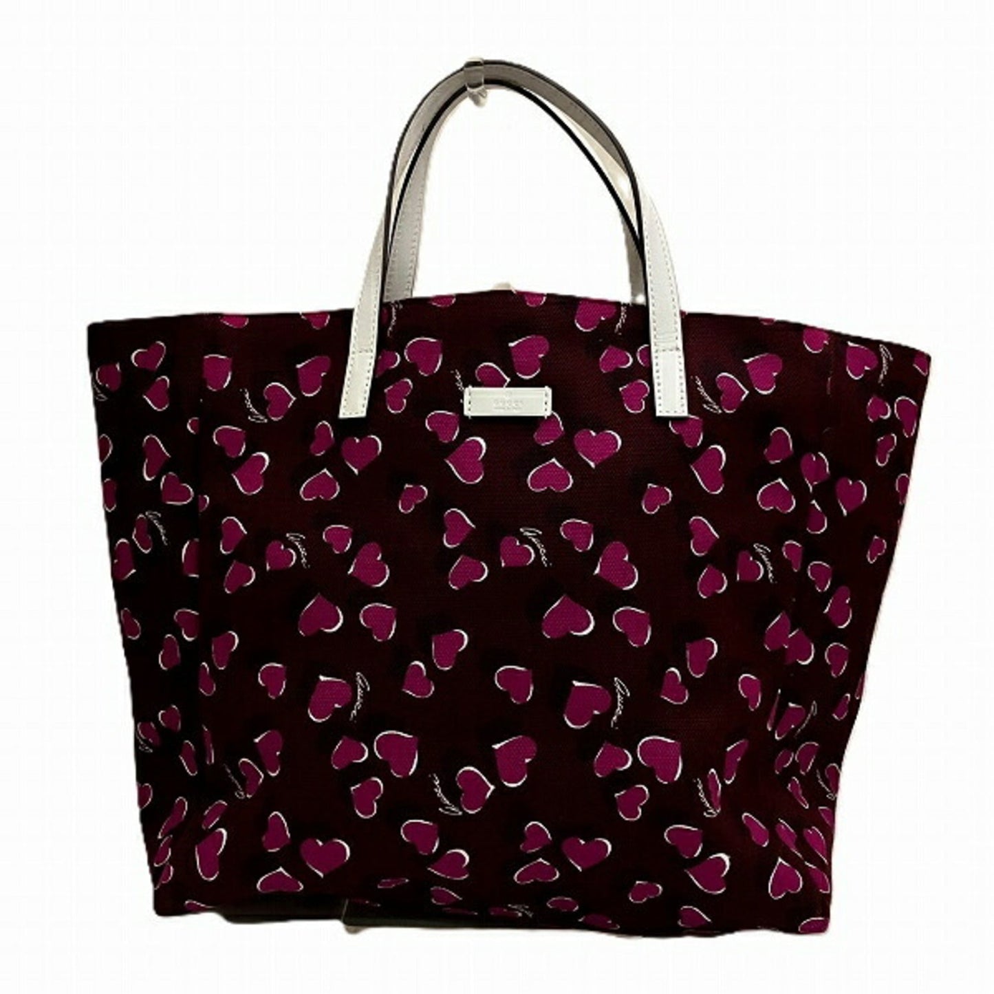 Gucci Brown Pink White Canvas Leather Tote Bag ()