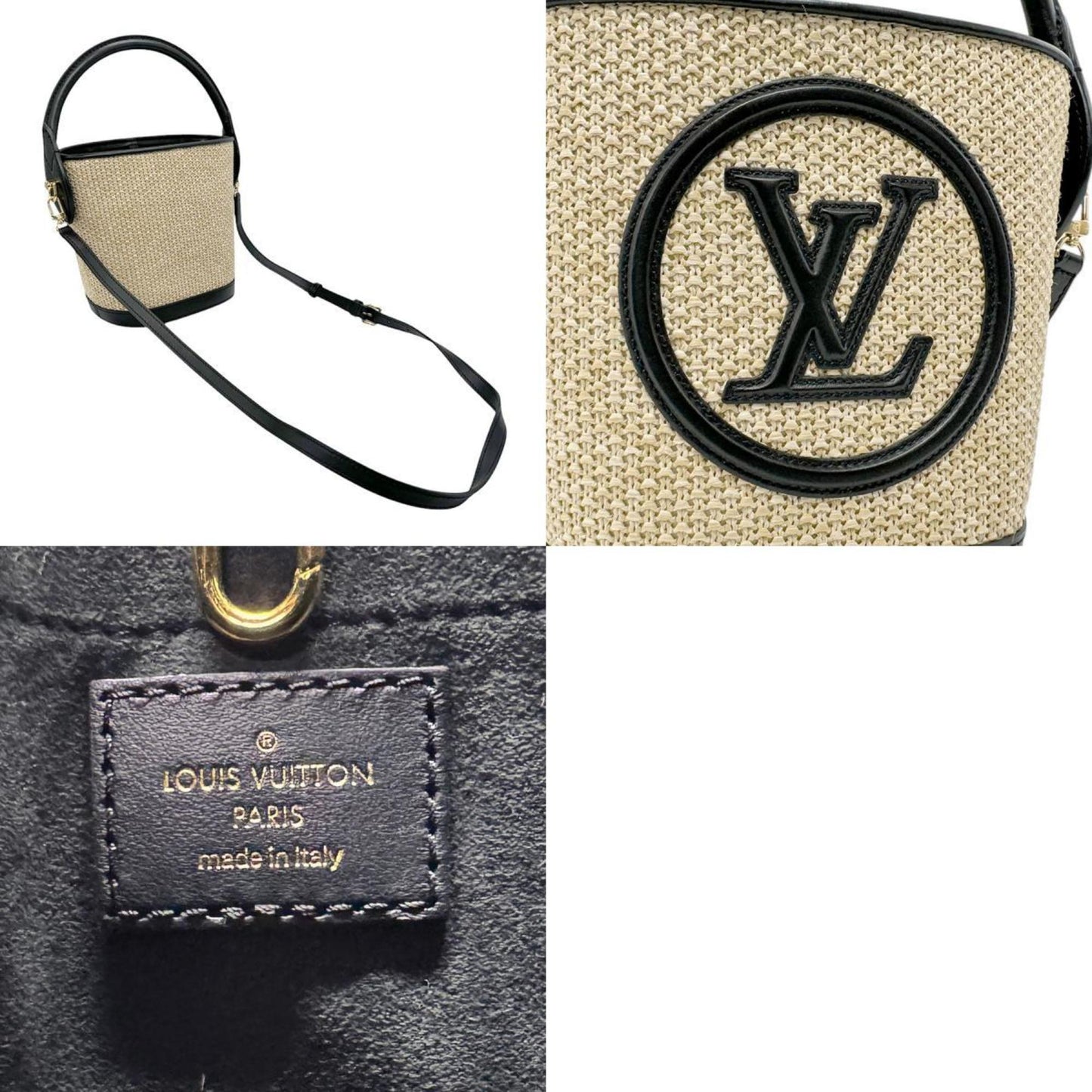 Louis Vuitton Beige Black Raffia Leather Handbag Shoulder Bag
