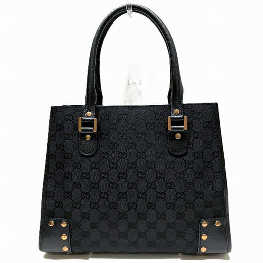 Gucci Black Canvas Leather Handbag Tote Bag ()