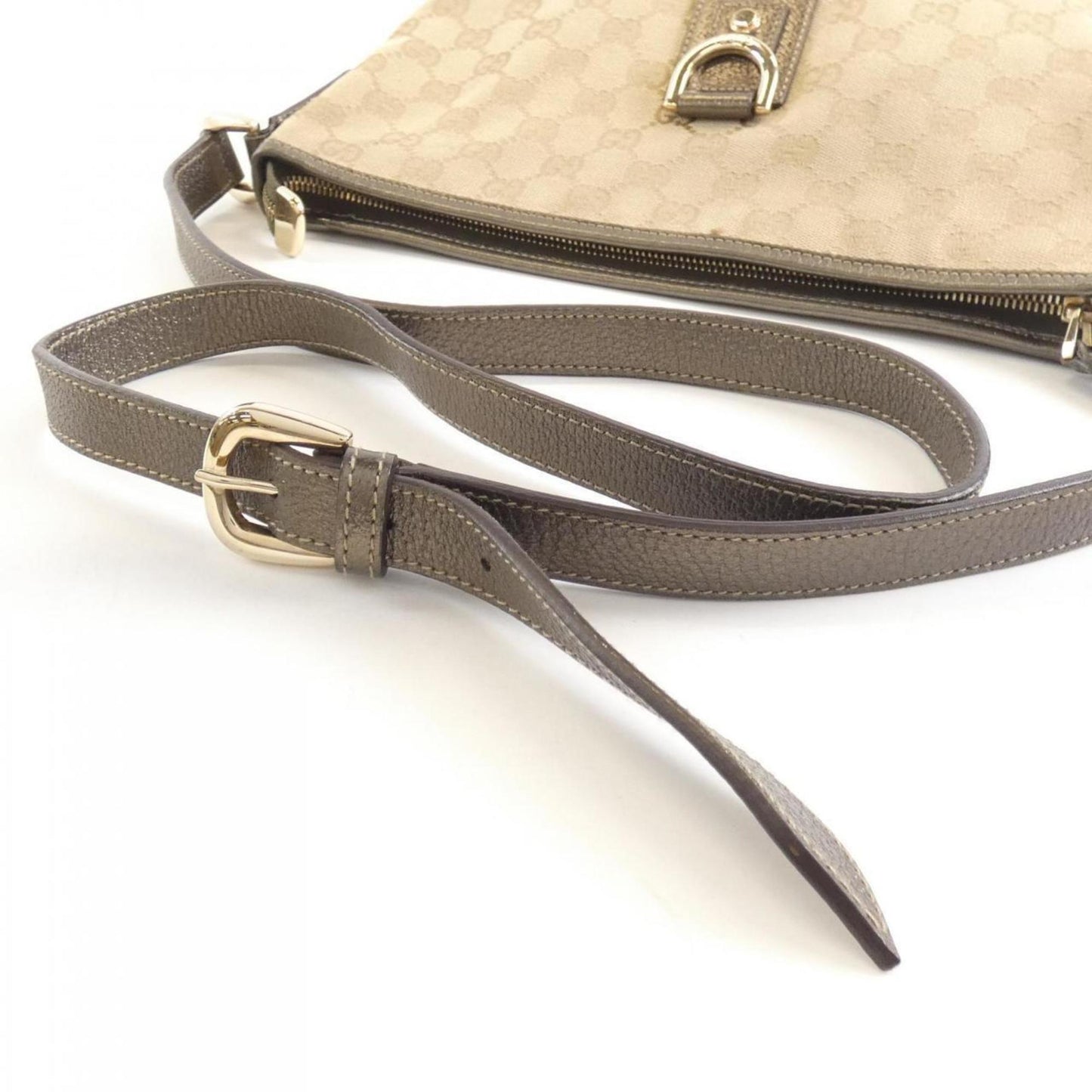 Gucci Beige Khaki Gg Canvas Leather Shoulder Bag