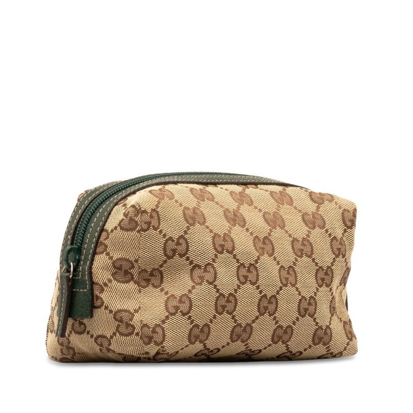 Gucci Gg Canvas Beige Green Canvas Leather Pouch