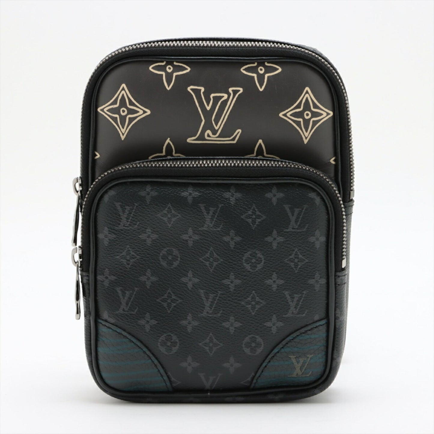 Louis Vuitton Black Leather Coated Canvas Shoulder Bag ()