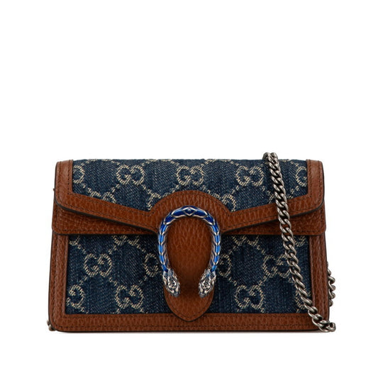 Gucci Blue Brown Denim Leather Shoulder Bag ()