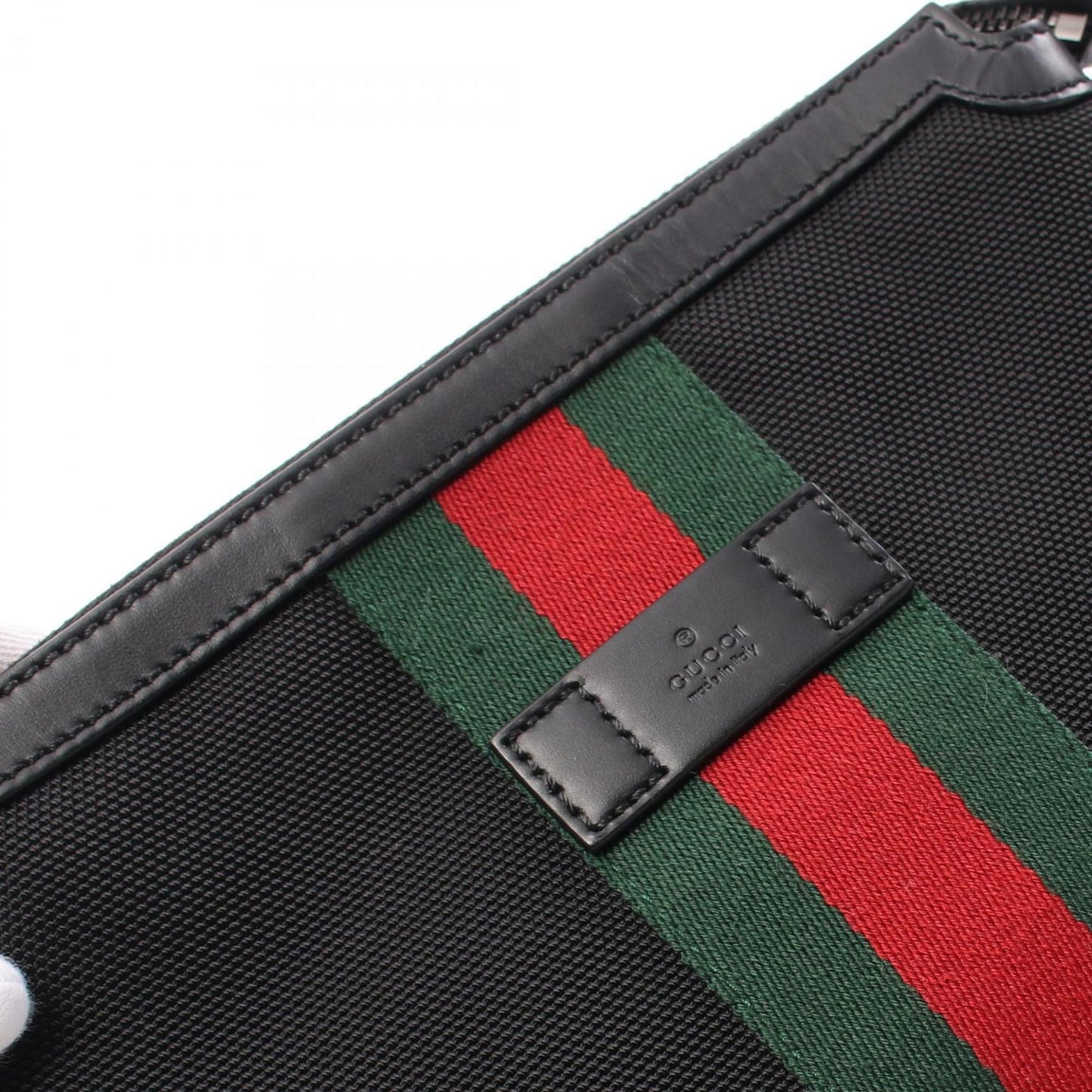 Gucci Black Green Red Color Nylon Canvas Shoulder Bag