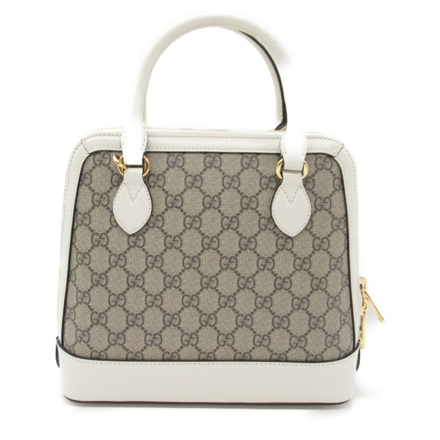 Gucci Beige White Coated Canvas Leather Shoulder Bag
