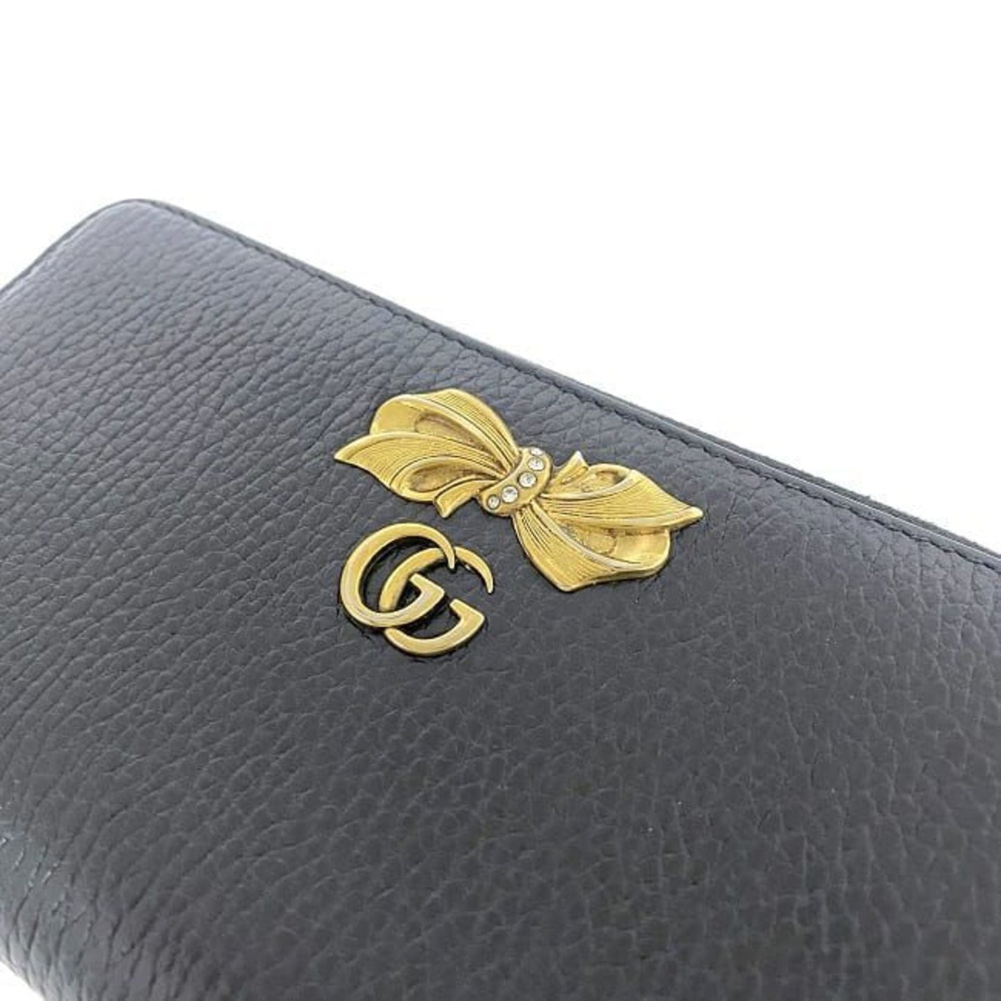Gucci Black Silver Leather Long Wallet (Bi-Fold)