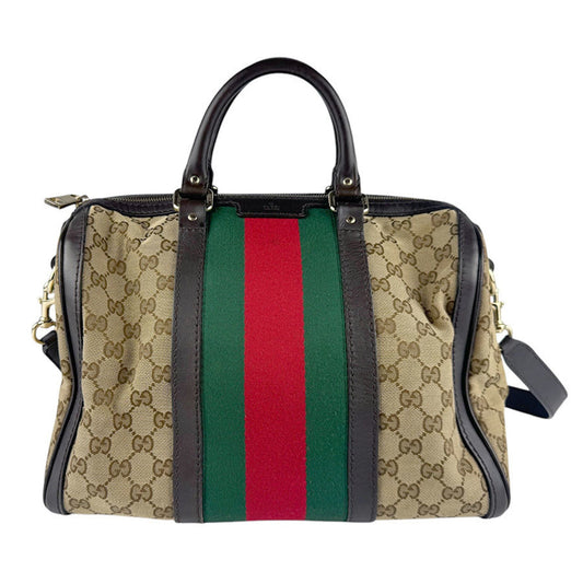 Gucci Beige Brown Green Red Color Gg Canvas Leather Handbag Shoulder Bag