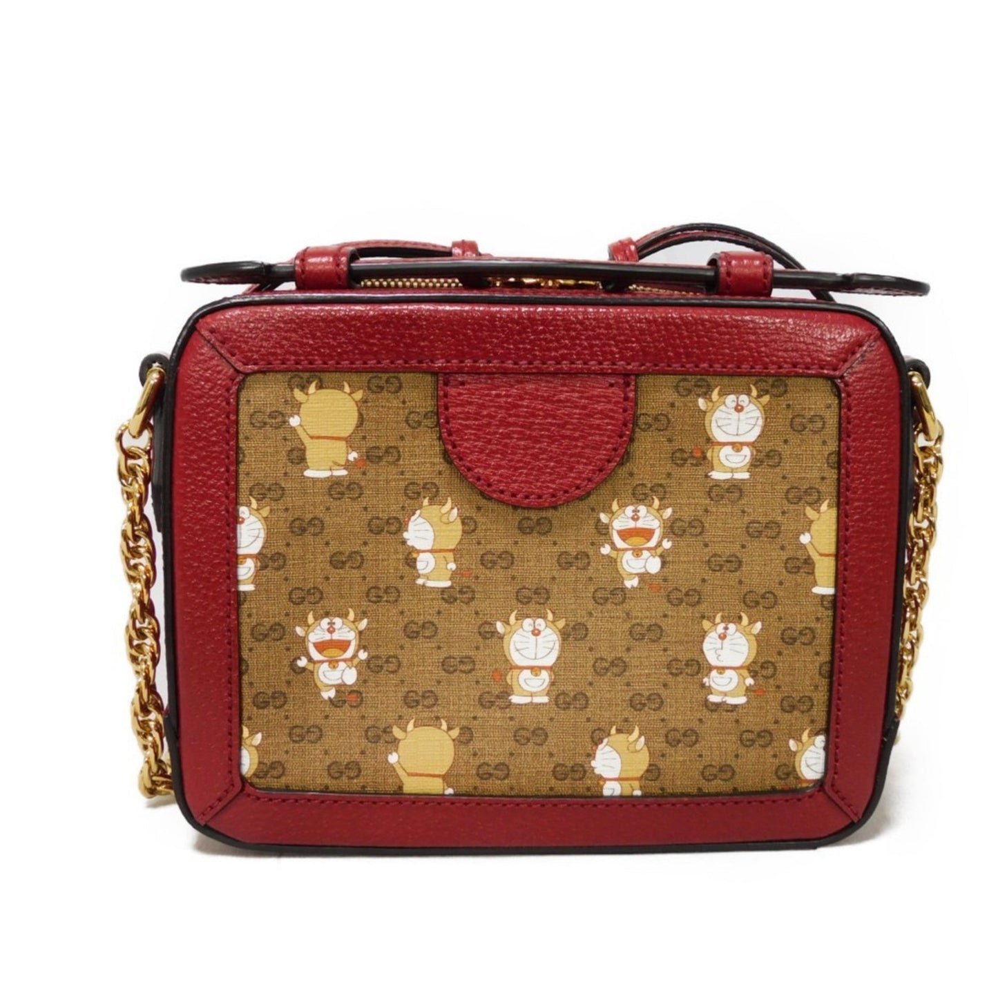 Gucci Brown Red Color Gg Supreme Canvas Leather Handbag Shoulder Bag