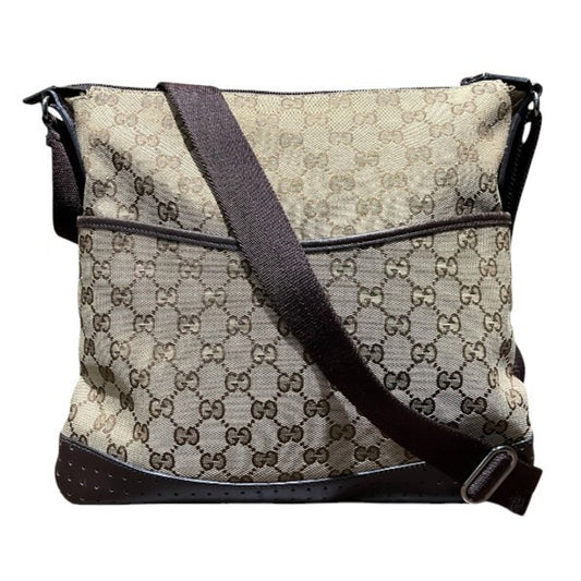 Gucci Beige Brown Gg Canvas Leather Shoulder Bag ()