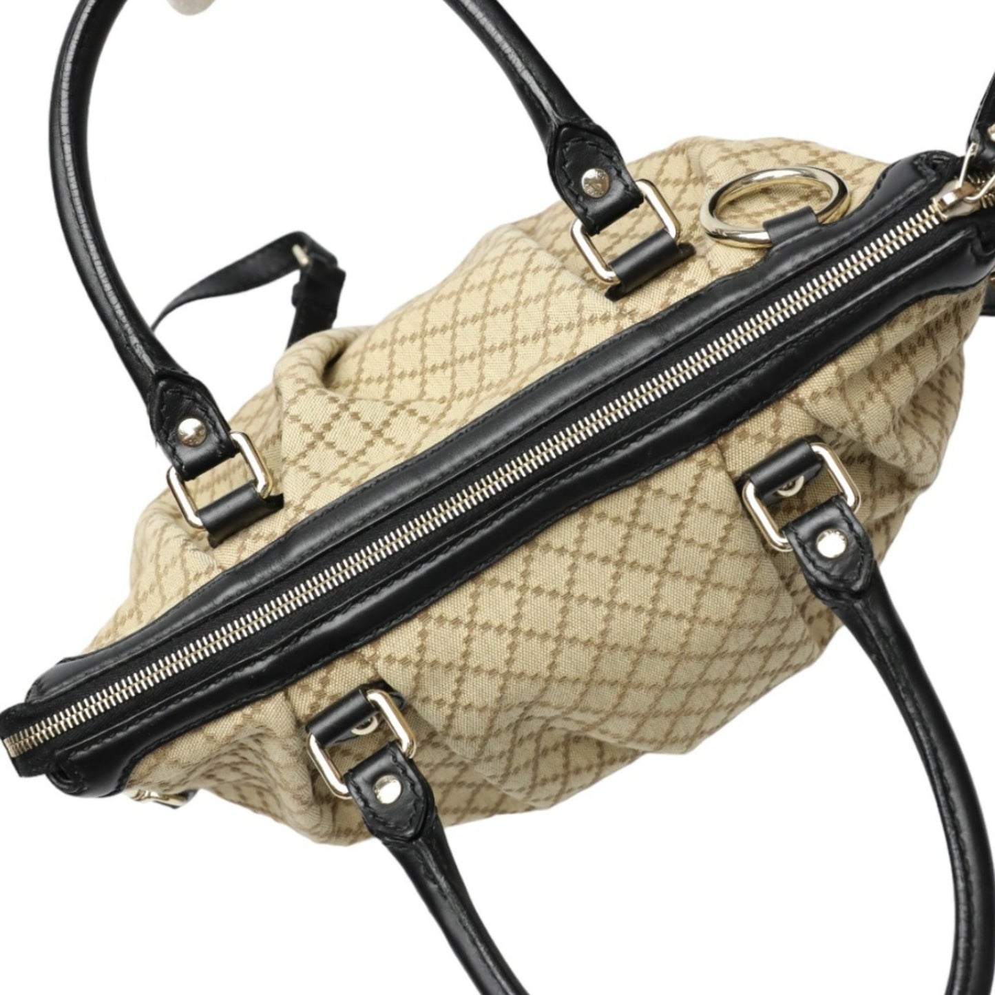Gucci Beige Black Canvas Shoulder Bag