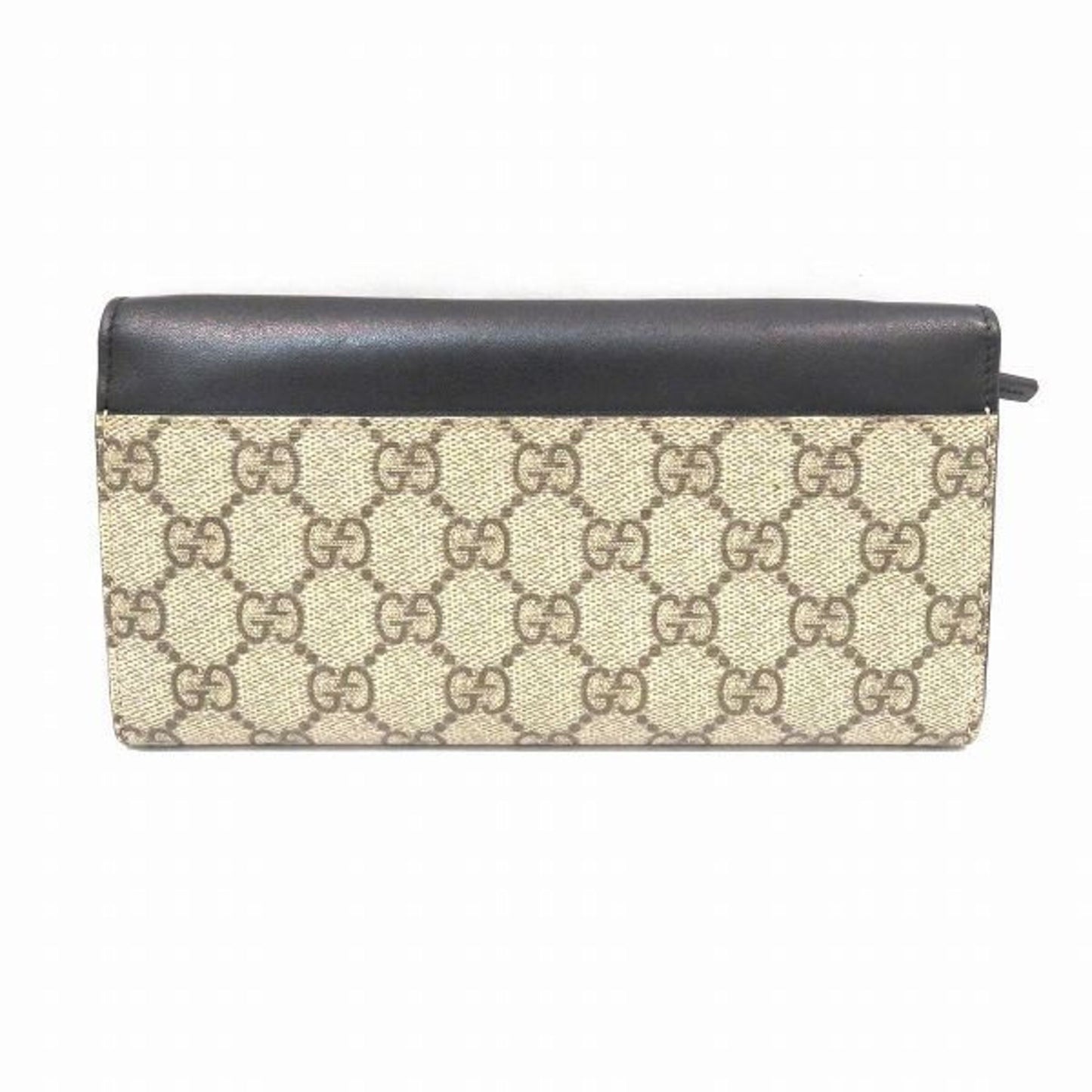 Gucci Beige Black Gg Supreme Leather Long Wallet (Bi-Fold)