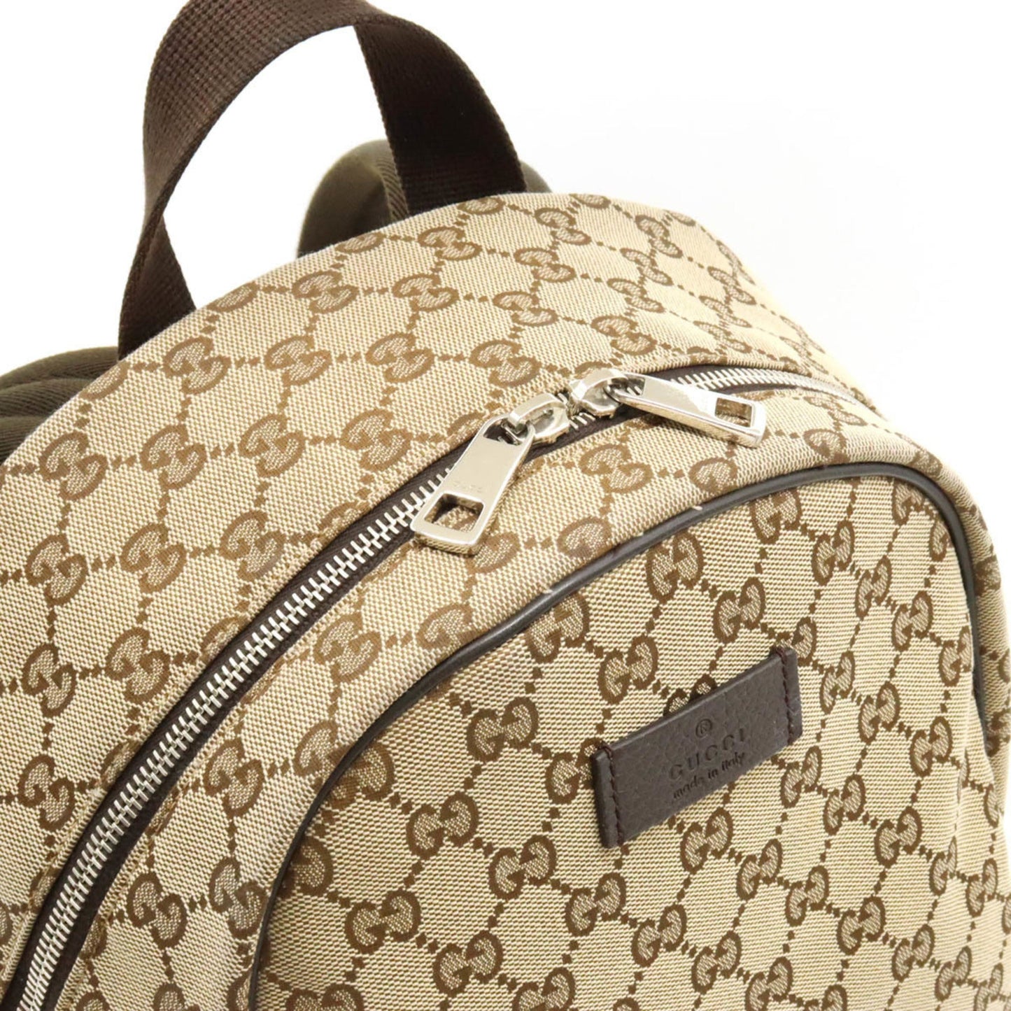 Gucci Beige Dark Brown Canvas Leather Backpack