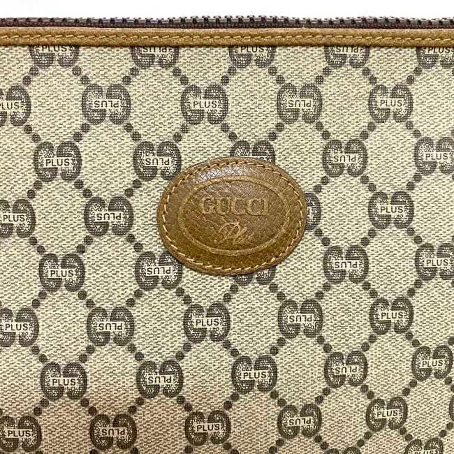 Gucci Gg Plus Beige Gray Pvc Leather Clutch Bag